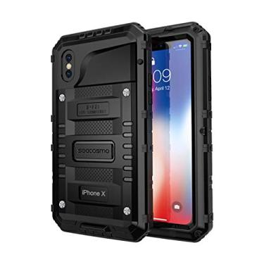 Imagem de seacosmo Capa à prova d'água para iPhone X com protetor de tela integrado, capa protetora de corpo inteiro 360, capa resistente de grau militar, proteção resistente a quedas, preta