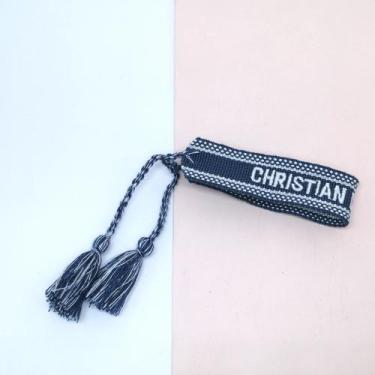 Imagem de Pulseira de Letras com Borla  Tecido Artesanal Ajustável Azul - A1