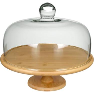 Imagem de PRATO BOLO REDONDO HOME&CO TAMPA VIDRO BAMBU 30x33x33cm