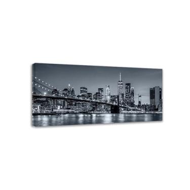 Imagem de Pintura panorâmica em tela, horizonte da cidade de Manhattan de Nova York, impressão natural em tela, arte de parede em tela para decoração de parede de casa imagem 70 x 140 cm com moldura interna