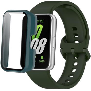 Imagem de Pulseiras de silicone compatíveis com Samsung Galaxy Fit 3 SM-R390, com capa protetora de PC, unissex, macia, respirável, à prova d'água, pulseira esportiva para Galaxy Fit 3