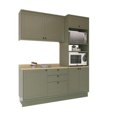 Imagem de Cozinha Modulada Pequena Herval Viana, 4 Peças, Verde Hill e Carvalho 