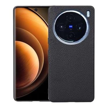 Imagem de Capas Compatível com VIVO X100,Design de grão levantado de superfície,Proteção contra queda,Anti impressão digital,Anti arranhões,Aparência de couro de imitação de plástico macio-Black