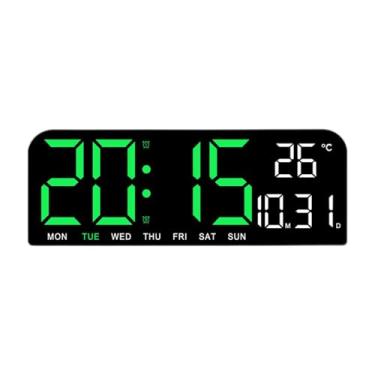 Imagem de Wswqop Relógio de parede digital com data, temperatura e temporizador, relógio digital LED grande, display LED grande para sala de estar, academia, casa, Verde