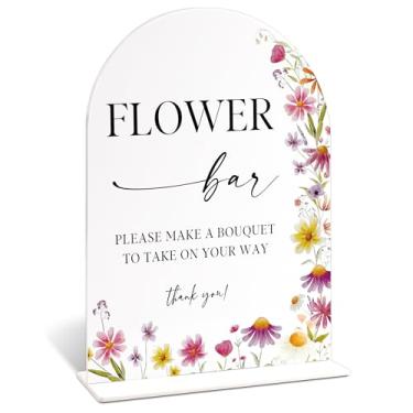 Imagem de Sinais de casamento de acrílico para cerimônia e recepção, placa de bar de flores com tema floral, centro de mesa de chá de panela para mesas com base, despedida de solteira, noivado, aniversário