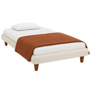 Imagem de Cama Solteiro Japonesa Pés Madeira Haru Bouclé Off White - Sallar Home