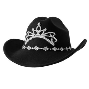 Imagem de Jastore Chapéu de vaqueira ocidental infantil com coroa design de tiara para meninas e meninos chapéu de princesa cowboy fantasia de Halloween, Preto, 5-10 Years