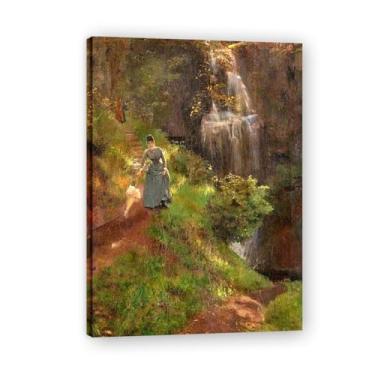 Imagem de Waterfall: The Glen John Lavery Irish Realist Portrait & War Scenes Impressão em tela – Arte de parede vintage para casa emoldurada 39,98 x 55,88 cm