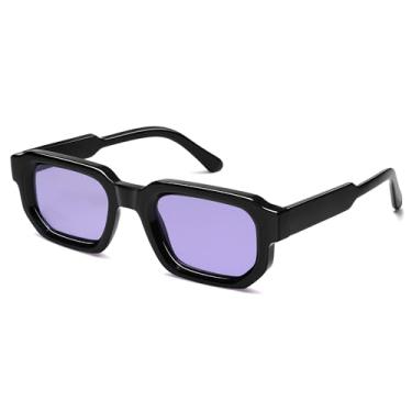 Imagem de VANLINKER Óculos de sol retrô pequenos e grossos retangulares para homens e mulheres, vintage, moderno, quadrado, grosso, óculos de sol VL9823, C18-Lente roxa/armação preta, M
