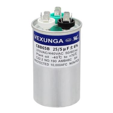 Imagem de Capacitor VEXUNGA CBB65 25+5uF 370/440V para partida de motor A/C