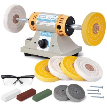 Imagem de Polidor de joias versáteis e amortecedores para moedor de bancada - Ideal para trabalhos de polimento e acabamento de joias, com 6 rodas de pano, 2 rodas de fibra abrasiva, vidro de segurança