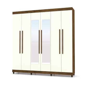 Imagem de Roupeiro Elegance 6 Portas Roupeiro de Casal com Espelho Imbuia/Champa