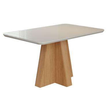 Imagem de Mesa Multiuso Cozinha Maitê c/ Tampo Madeirado c/ Vidro Canto Curvo 130X80cm Nature/Off...