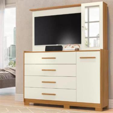 Imagem de Cômoda Com Painel 4 Gaveta 2 Porta Espelho Ilhabela Albatroz, Carvalho