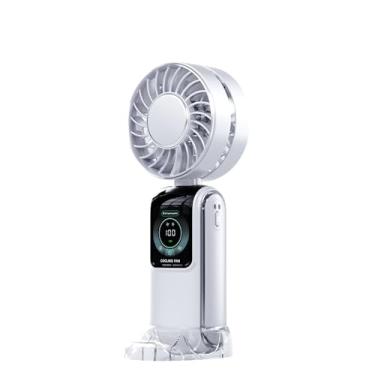Imagem de Ventilador de pescoço portátil branco - 1 segundo 18 ℃ de resfriamento, 100 modos de vento, carregamento rápido tipo C, dobrável em 90°, display digital de LED, magnético de gelo supercondutor e