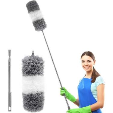 Imagem de Espanador de Pó de Teto Microfibra com Extensor Haste Inox Telescópica até 2,50 Metros para Limpeza Casa Cabo Extensível Lugares Altos em Geral