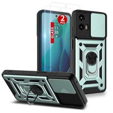 Imagem de Capa para Moto G-5g-2024: com protetor de tela de 2 peças, capa de câmera deslizante e suporte para capa de celular Moto G 2024, verde
