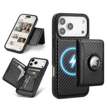 Imagem de Antsturdy Compatível com MagSafe 2 em 1 Capa magnética destacável para celular 17 Pro com suporte para AirTag, masculina e feminina, couro sintético com bloqueio de RFID, compartimentos para cartão de