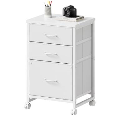 Imagem de Maihail Arquivo móvel de 3 gavetas com rodas de tecido vertical para arquivo A4 ou tamanho carta para escritório em casa, branco