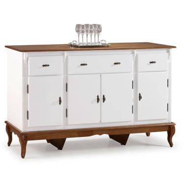 Imagem de Balcão Buffet 4 Portas e 3 Gavetas com Pés Luiz XV 60635 Linz Móveis - Branco/Imbuia Glazer