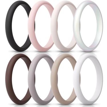 Imagem de ThunderFit Anel feminino fino e empilhável de silicone, alianças de casamento de silicone, 2,5 mm de largura e 2 mm de espessura, pacote variado 1-12, 7.5 - 8 (18.2mm), Silicone, Sem pedra preciosa