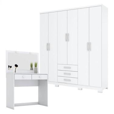 Imagem de Guarda Roupa Casal Caju 6 Portas e Penteadeira Daila com Led Branco - 