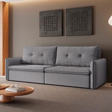 Imagem de Sofá Retrátil e Reclinável 5 Lugares 220cm Braga Cinza