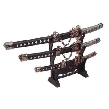 Imagem de Kit 3 Mini Katana MINI ESPADA - Enfeite Com Suporte Samurai