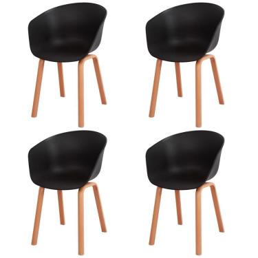 Imagem de Kit 4 Cadeiras Toledo Anm8095f Anima Office Assento Em Polipropileno Preto Base Aço Simulando Madeira