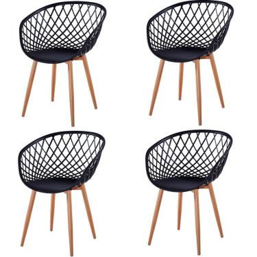 Imagem de Kit 4 Cadeiras Loa Clarice Anm8197f Anima Office Polipropileno Preto Base Metal Pintura Madeira