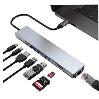 Imagem de Hub Dock Station Usb Type-C 10Gbps 8X1 Hdmi 4k Lan Usb 3.0 Leitor SD -