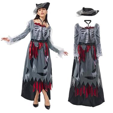 Imagem de nezababy Fantasia de pirata feminina de rainha de pirata, chapéu de Halloween para mulheres adultas, cosplay, Preto e vermelho, Large