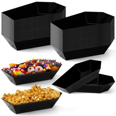 Imagem de Honeydak 24 peças, tigela de doces de Halloween, bandeja de plástico em forma de caixão, prato assustador, travessura reutilizável, bandeja de doces para festa de Halloween, armazenamento de alimentos