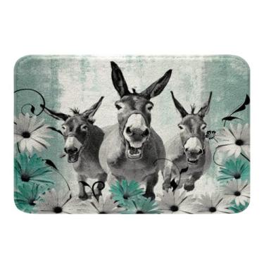 Imagem de Erosebridal Conjunto de tapete de banheiro burro para meninas, meninos e crianças, tapete de banheiro rústico margarida floral decoração de casa ocidental, cinza petróleo, grafite ombré, animais