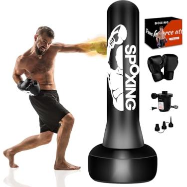 Imagem de Saco de pancadas de pé para adolescentes adultos de 178 cm, saco de pancadas pesado com luvas de boxe e bomba de ar elétrica para iniciantes treinando MMA Muay Thai Fitness Kickboxing Home Gym