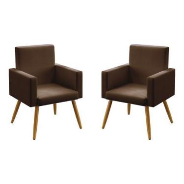 Imagem de Kit 2 Poltronas Decorativas Nina Para Sala de Estar Couro Marrom Arade