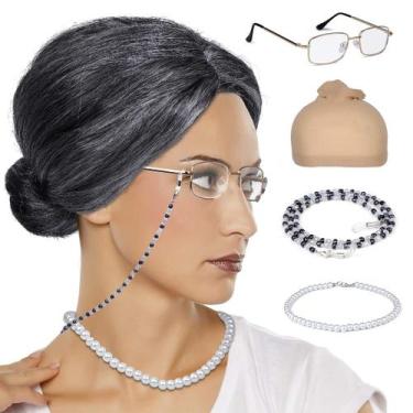 Imagem de Peruca FAYBOX Old Lady Granny Cosplay com acessórios