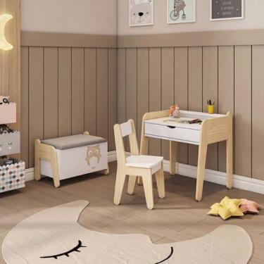 Imagem de Conjunto Mesa com Cadeira e Baú Infantil Corujinha Casatema MadeiraOri
