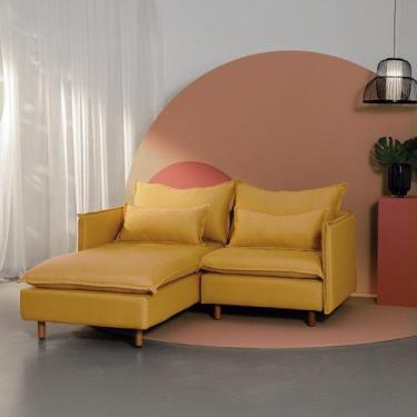 Imagem de Sofá Modular 2 Lugares com Chaise e Pé Madeira Sôma CabeCasa MadeiraOr