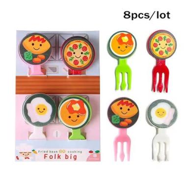 Imagem de Mini garfos palitos infantis petiscos lanches Lancheiras PIZZA 08pçs -