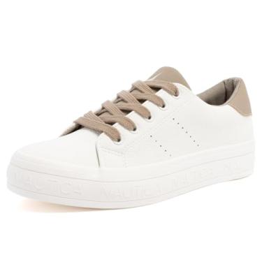 Imagem de Nautica Tênis feminino moderno com cadarço – Tênis casual de caminhada e tênis de cano baixo com plataforma ou salto regular, Kildate-branco-acastanhado, 35