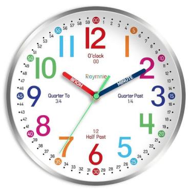 Imagem de Relógio de parede Roymnie 35cm Kids Learning to Tell Time Silent