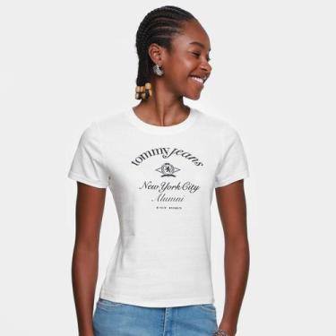Imagem de Camiseta Tommy Jeans Crest NYC Ringer Feminina, Branco, G