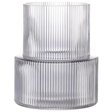 Imagem de YANWE1 Vaso de vidro preto, vaso de vidro canelado para tulipas, vasos de flores para buquês, vasos modernos pretos para sala de estar, mesa de jantar, entrada, manto, prateleira, casamento