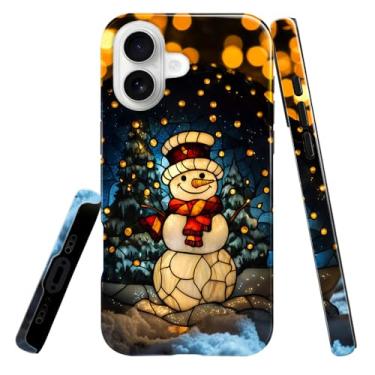 Imagem de heindiy Compatível com iPhone 17, capa brilhante, proteção total, à prova de choque, anti-arranhões, capa de TPU, capas para homem mulher - vintage Natal boneco de neve vitral