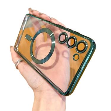 Imagem de Capa de carga magnética sem fio transparente revestida para Samsung Galaxy S22 S21 S20 FE S23 Note 20 Ultra Plus Capa de TPU macia, verde, para Samsung S23Ultra