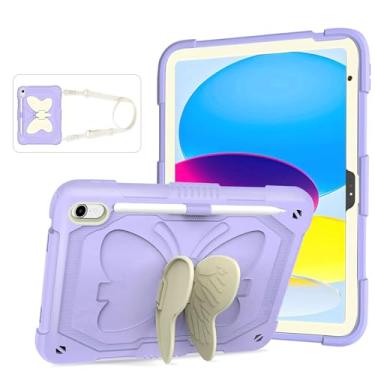 Imagem de ICEELEC Capa para iPad Air de 11 polegadas 2024 M2 (5ª geração) com suporte de borboleta, alça de ombro, suporte de lápis, capa protetora robusta e fofa para iPad Air 28 cm 2024, roxa