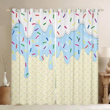 Imagem de Cortinas de doces coloridas, cortinas de janela de sorvete azul e branco para meninos, meninas, adolescentes, cortinas de tratamento de janela de picolé, decoração de casa, cortinas de janela de bolo