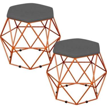 Imagem de Kit 02 Puffs Aramado Bronze Six L02 Suede Cinza - LYAM DECOR