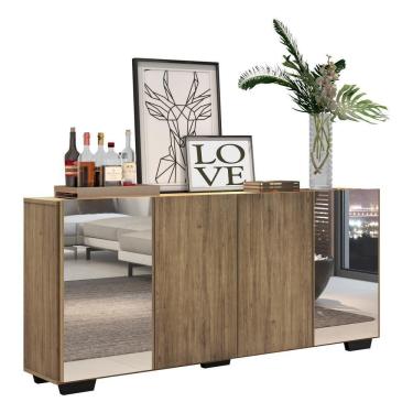 Imagem de Aparador Buffet 4 Portas Com Espelho E Pés Quadrados Vegas V3563 Rustic/Preto Rustic/Preto